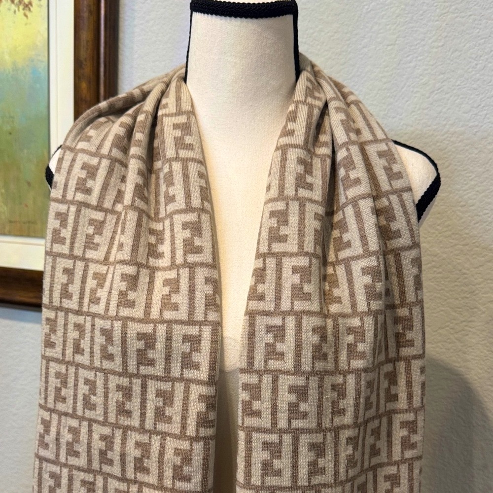 Authentic Fendi Taupe Monogrammed Scarf - Picture 2 of 12